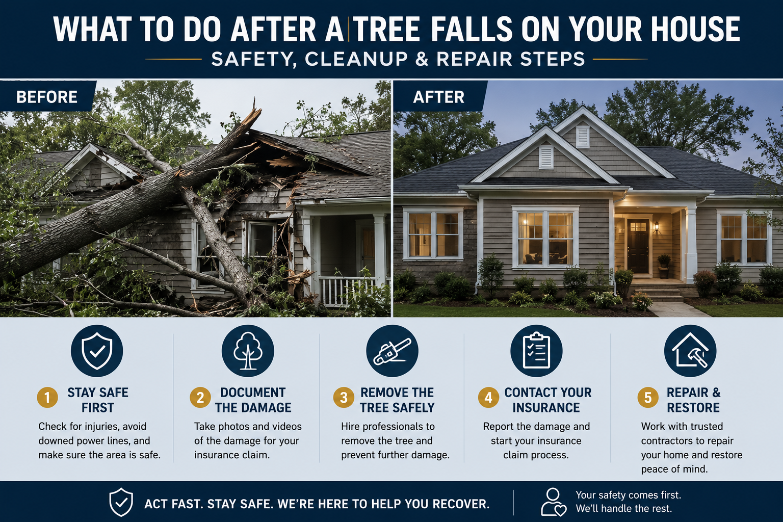 What to do after a tree falls on your house